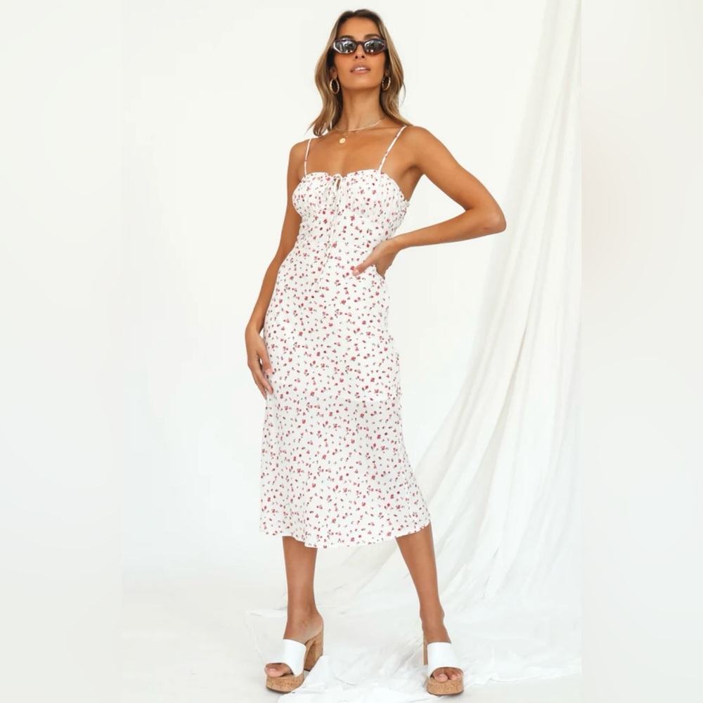 Hello Molly White Red Floral Midi Sun Dress Size L - Picture 3 of 16